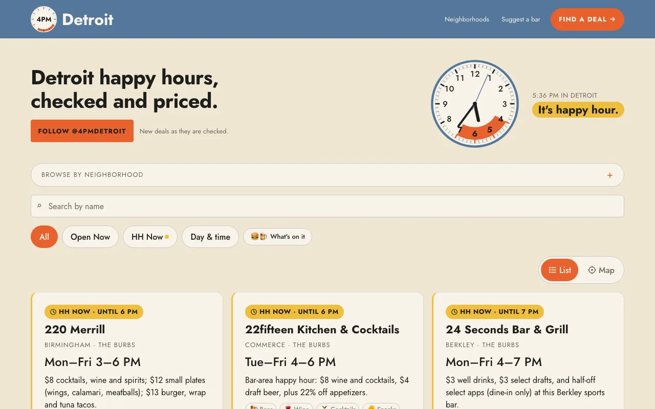 Screenshot of the 4PM Detroit website