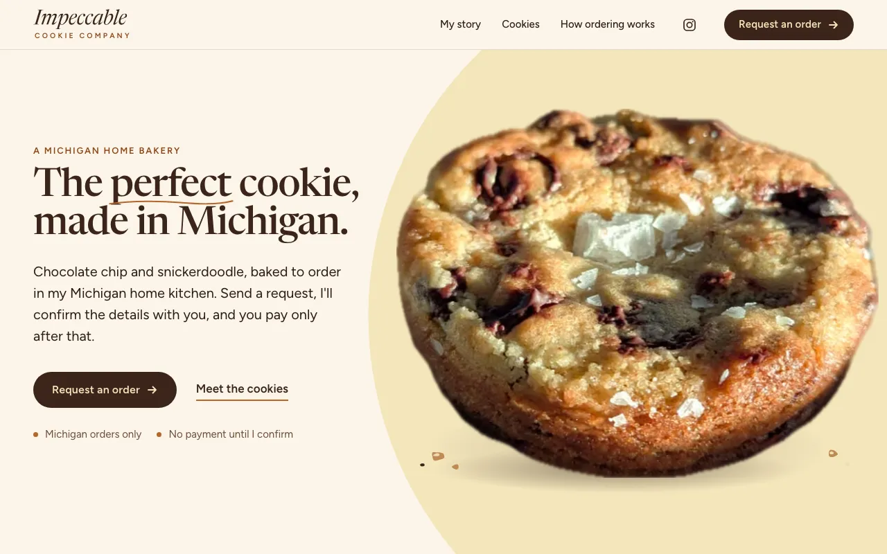 Screenshot of the Impeccable Cookie Company website